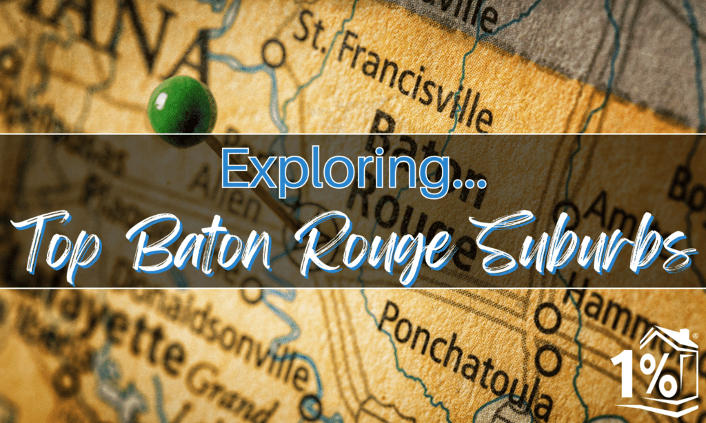 A map with the city of Baton Rouge, Louisiana pinned, as well as the surrounding suburbs featured.
